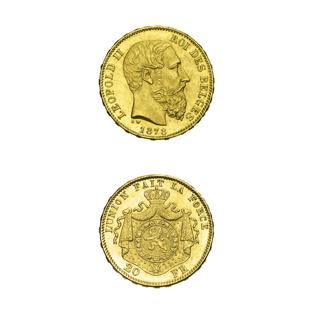 20 Franc Leopold II Belgium Gold Coin